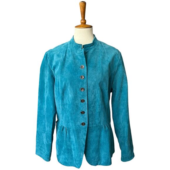 Vintage 90s Y2K NorthStyle Blue Suede Leather Jacket Indie Boho Size XL - Picture 1 of 7